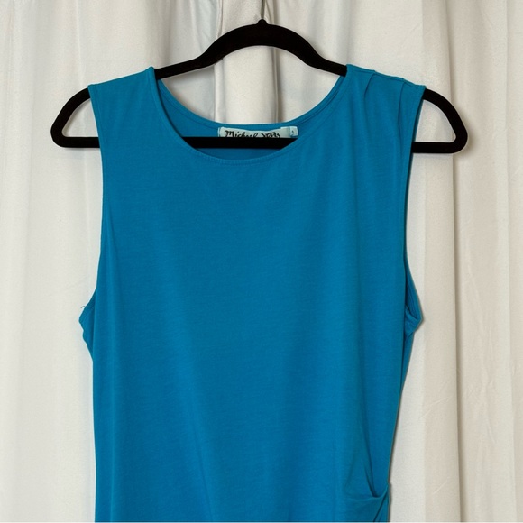 Michael Stars Ruched Midi Tee Dress NWT Sleeveless Asymmetrical Hem Blue Large - Picture 5 of 14